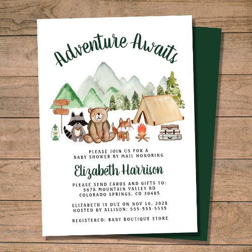 Camping Woodland Animals Baby Shower By Mail Invitation