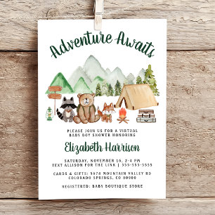 Camping Woodland Animals Virtual Baby Shower Invitation