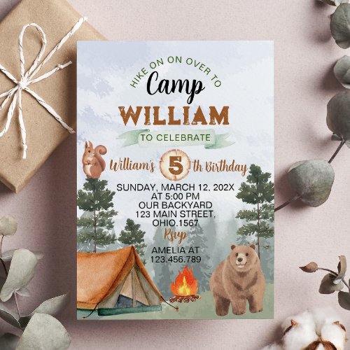 Camping Woodland Birthday Invitation