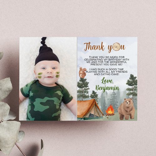 Camping Woodland Birthday Party Thank You Card