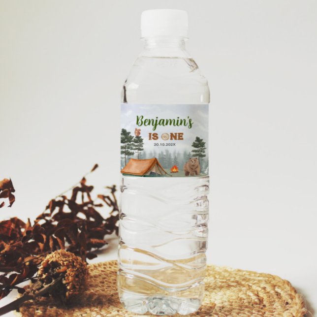 Camping Woodland Birthday Water Bottle Label (Creator Uploaded)