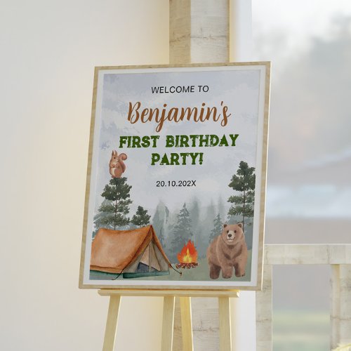Camping Woodland Birthday Welcome Sign