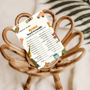 Camping word scramble bridal shower game card