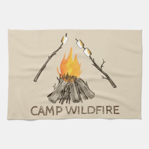Campire with Toasting Marshmallows Kitchen Towel