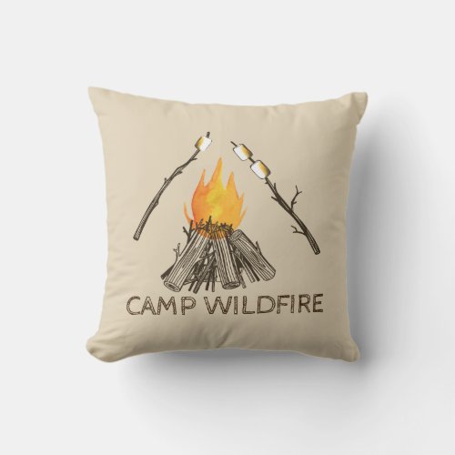 Campire with Toasting Marshmallows Throw Pillow