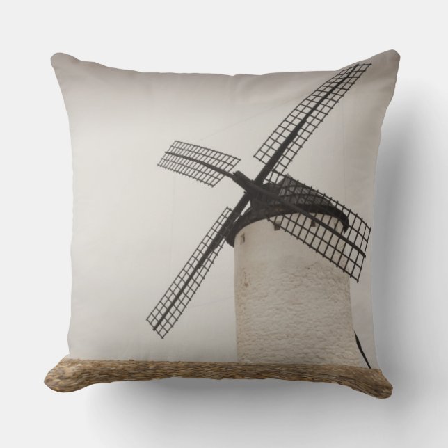 Campo de Criptana, antique La Mancha windmills Throw Pillow (Front)