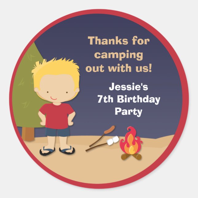 Campout Birthday Party Favor Stickers (Front)