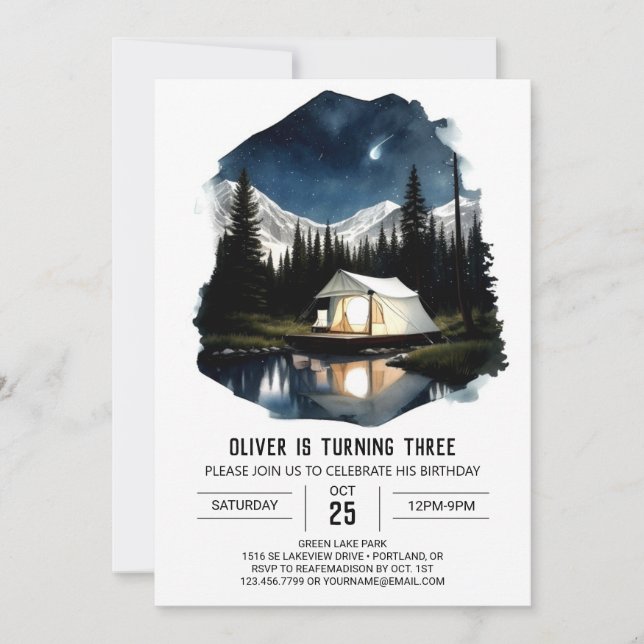 Campout in the Mountains Birthday Invitation (Front)