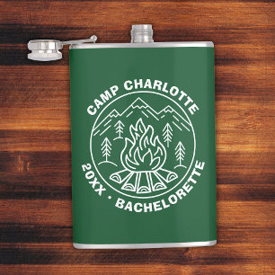 Campsite Green White Camp Bachelorette Custom Flask