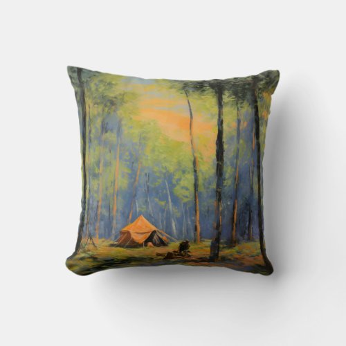 Campsite In a Scenic Forest Setting _ Fine Art  Throw Pillow