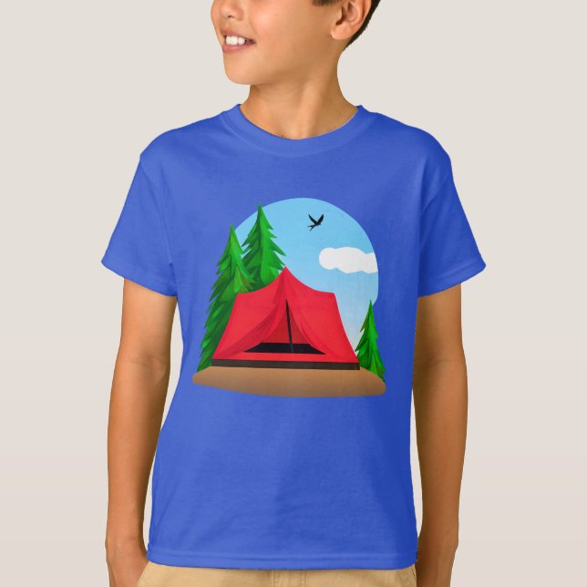 Campsite with Evergreen Trees Kid's Tee    (Front)
