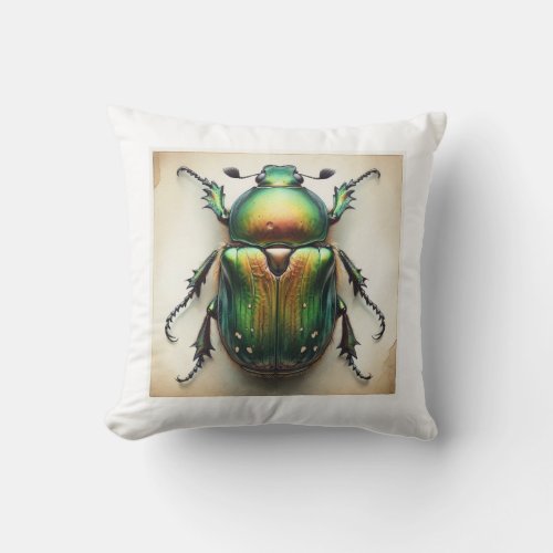 Campsosternus Beetle IREF1809 _ Watercolor Throw Pillow