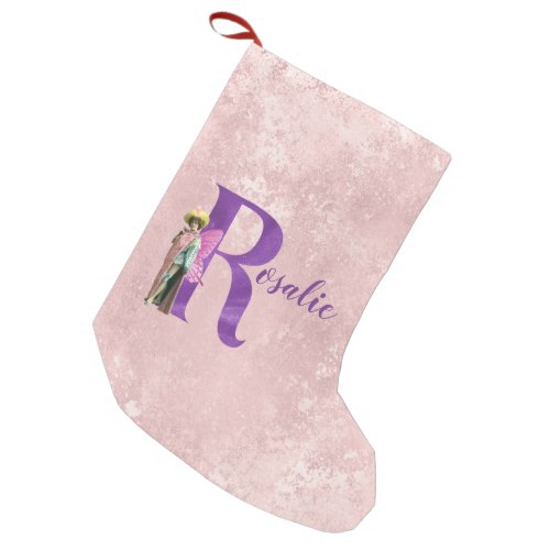Campy Purple Shimmer Fairy Letter R Personalized Small Christmas Stocking