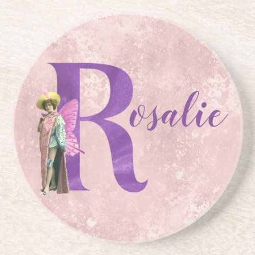 Campy Purple Shimmer Illustrated Letter R  Coaster