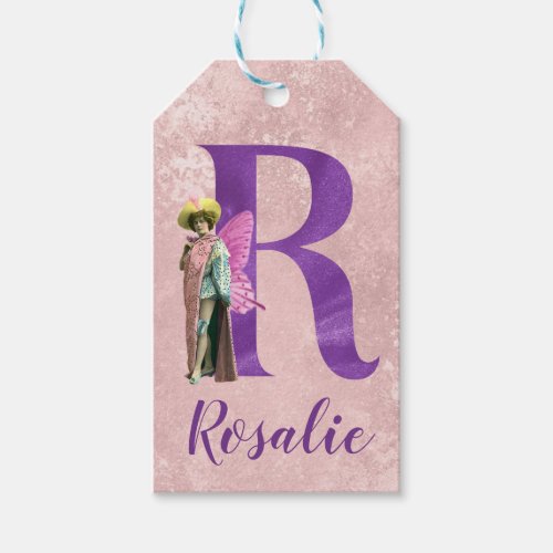 Campy Purple Shimmer Illustrated Letter R   Gift Tags