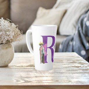 Campy Purple Shimmer Illustrated Letter R Latte Mug