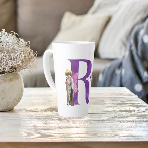 Campy Purple Shimmer Illustrated Letter R   Latte Mug