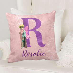 Campy Purple Shimmer Illustrated Letter R Throw Pillow