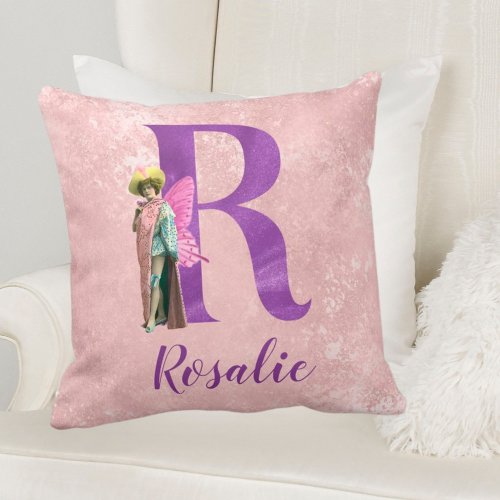 Campy Purple Shimmer Illustrated Letter R  Throw Pillow