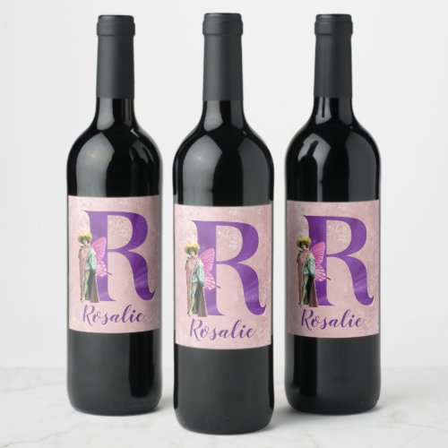Campy Purple Shimmer Illustrated Letter R Wine Label