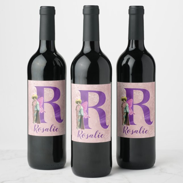 Campy Purple Shimmer Illustrated Letter R Wine Label (Bottles)