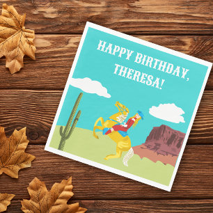 Campy Western Cowgirl on Horse Custom Birthday Napkins