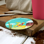 Campy Western Cowgirl on Horse Custom Birthday Round Paper Coaster<br><div class="desc">Add a western flair to your birthday party or other special event with these personalized paper coasters. They're ready to be customized with your own message and feature a campy,  retro style illustration of a cowgirl riding a horse through a western landscape.</div>