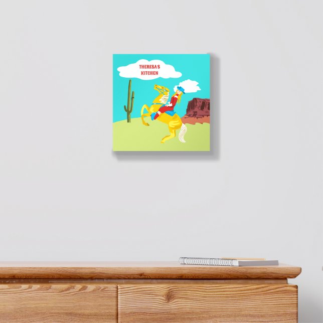 Campy Western Cowgirl on Horse Personalized Acrylic Photo Tile (Dresser)