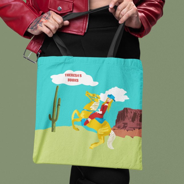 Campy Western Cowgirl on Horse Personalized Tote Bag (Creator Uploaded)