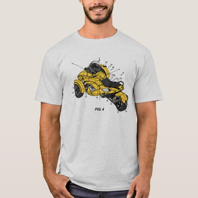 Can Am Spyder Patent/Blueprint Design.  Yellow. T-Shirt (Front)