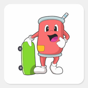 Can as Skater with Skateboard Square Sticker