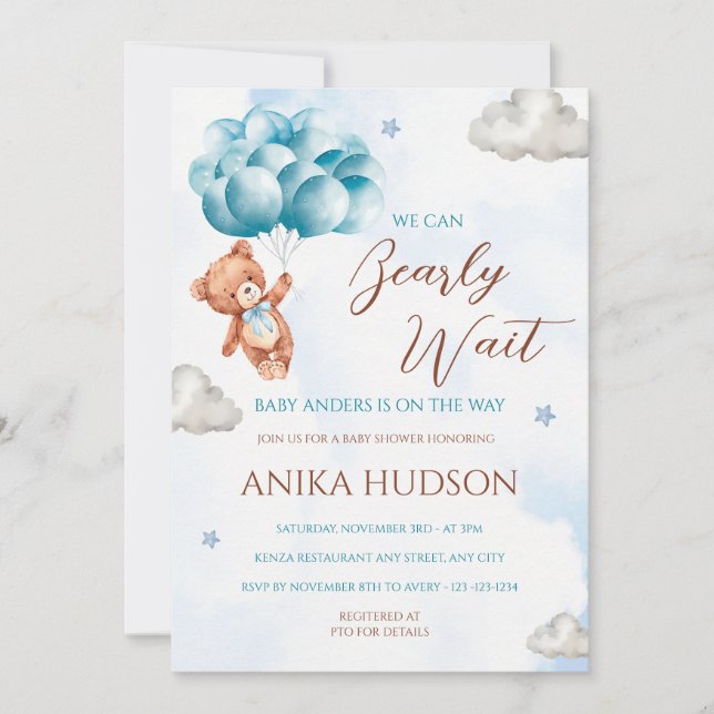 Can Bearly Wait Baby Shower Invitation (Front)