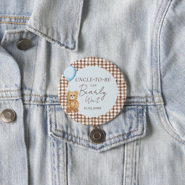 Can Bearly Wait Boy Baby Shower Uncle Family Button (In Situ)