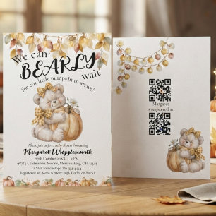 Can Bearly Wait Gender Neutral QR Code Baby Shower Invitation