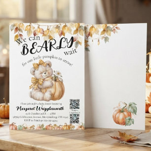 Can Bearly Wait Gender Neutral QR Code Baby Shower Invitation
