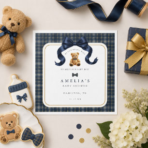 Can Bearly Wait Plaid Polo Teddy Bear Napkins