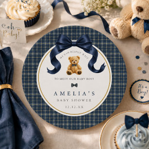 Can Bearly Wait Plaid Polo Teddy Bear Paper Plates