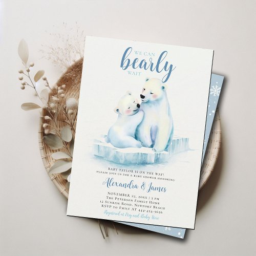 Can Bearly Wait Polar Mom Bear Cub Baby Boy Shower Invitation