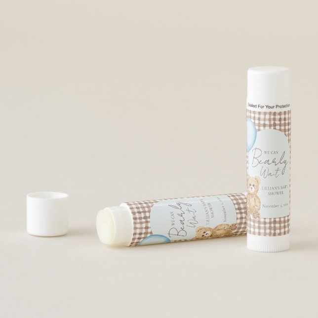 Can Bearly Wait Teddy Bear Boy Baby Shower Favor Lip Balm (In Situ)