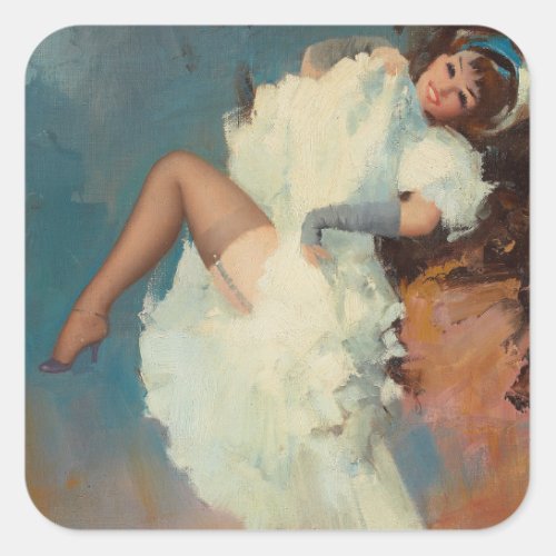 Can Can Girl Pin Up Art Square Sticker