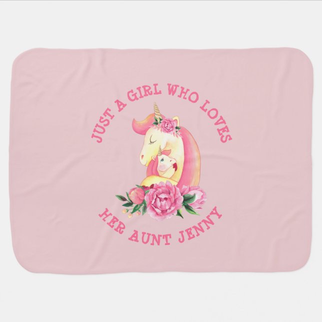 Can Change Text Girl Who Loves Her Aunt Unicorn    Baby Blanket (Horizontal)