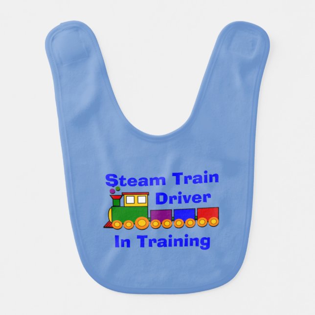 Can Change Text, Steam Train Driver in Training  Baby Bib (Front)