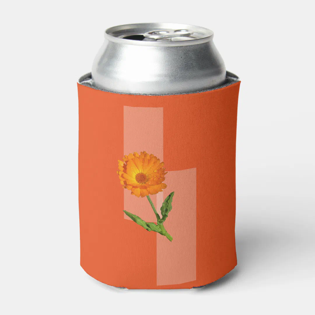 Can Cooler - Calendula on Orange Background