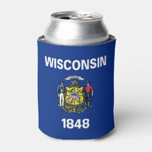 Can Cooler with flag of Wisconsin State, USA.