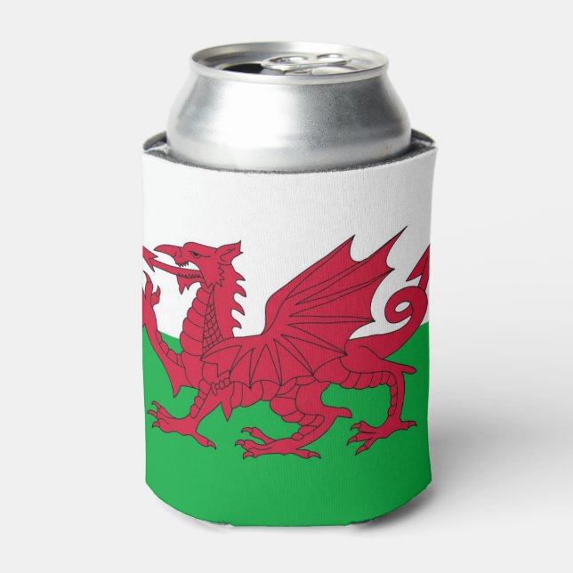 Can Cooler with Wales flag, United Kingdom (Can Front)