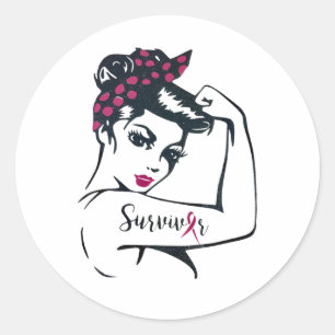 Can Cure It Rosie Riveter Breast Cancer Survivor Classic Round Sticker