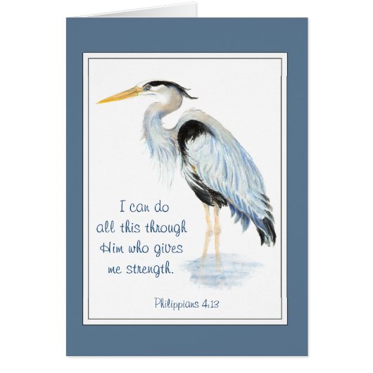 Can Do All Things Bible Inspirational Quote Heron Cards (Front)