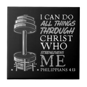 Can Do All Things Weightlifter Gym Christian Bible Ceramic Tile