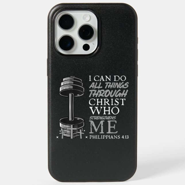 Can Do All Things Weightlifter Gym Christian Bible iPhone 15 Pro Max Case (Back)