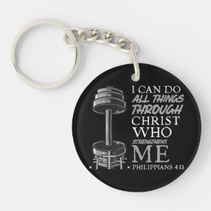 Can Do All Things Weightlifter Gym Christian Bible Keychain